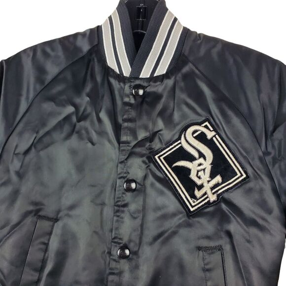 Vintage CHICAGO WHITE SOX Jacket BOYS 10/12 Black Satin CHALK LINE Retro MLB - Picture 2 of 11